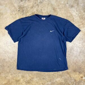 Vintage Nike USA Made Men's XL Navy Blue Swoosh‎ T-Shirt 90s Classic Boxy Fit